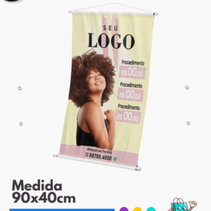 1 Unid. Banner 90x40cm | Bastão e Cordinha - Impressão 1 lado